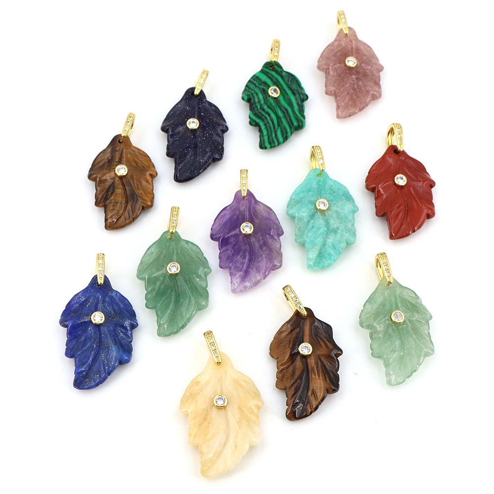 Natural Stone Leaf Pendant Hea - đánh giá và giá Jewelry Making Gemstones