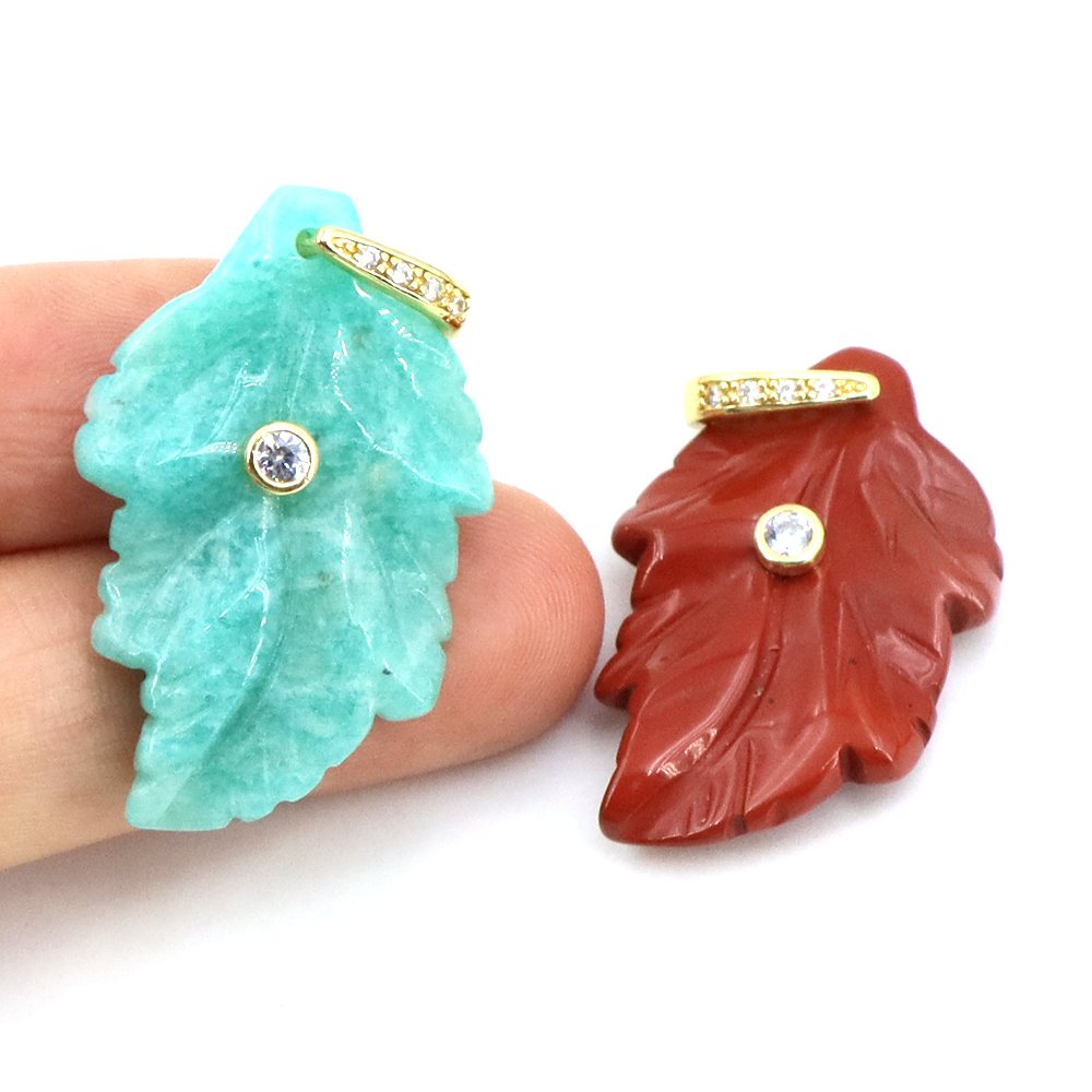Natural Stone Leaf Pendant Hea - đánh giá và giá Jewelry Making Gemstones